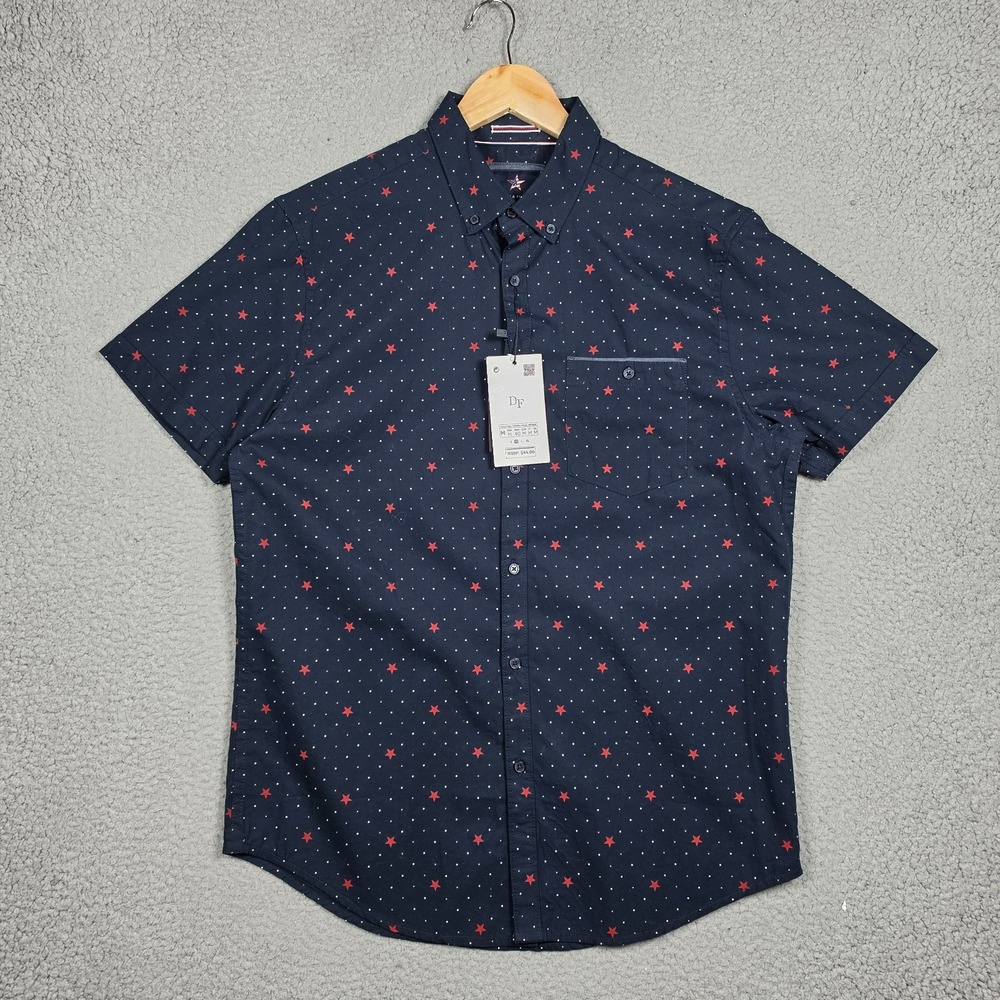 Denim & Flower Shirt Mens Size Medium Navy American Stars July 4th Patriotic NEW